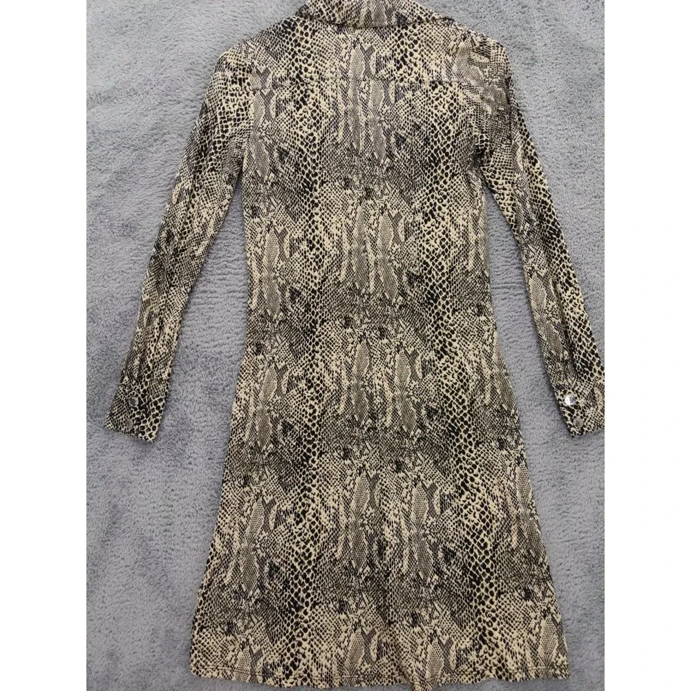 Michael Kors Snake Print Button Front Shirt Dress Long Sleeve Pockets Petite‎ P